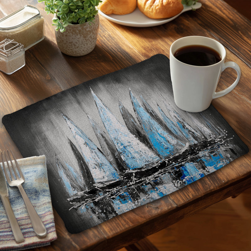 Blue Sailboats Blue Abstract Braided Polyester Placemat Decor