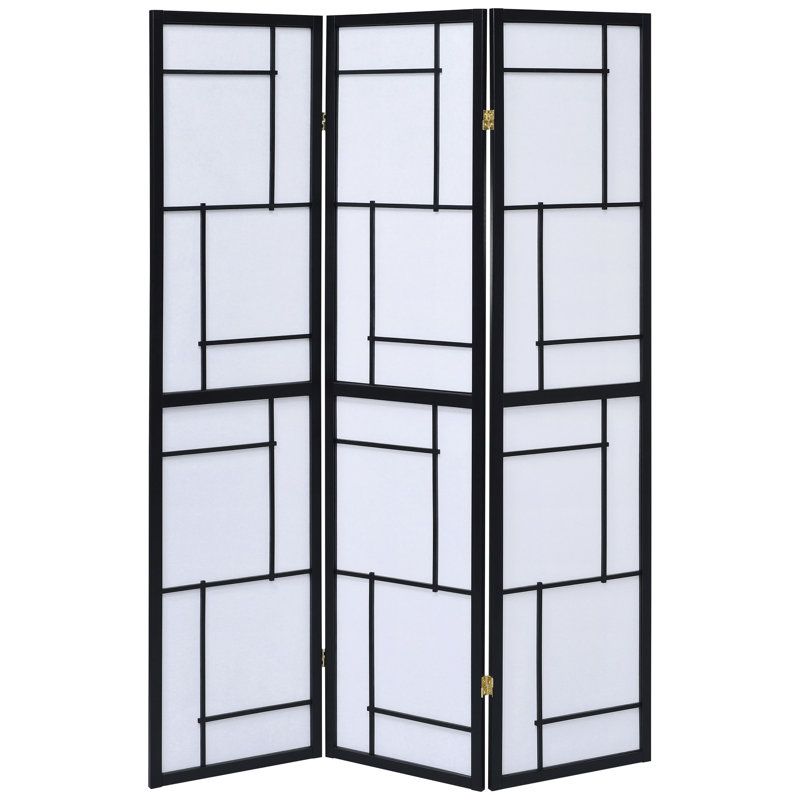 3 paravents de paravent noir, finition épurée, panneaux de papier blanc pour l'intimité et un éclairage doux, décor en bois d'hévéa robuste - effet d'éclairage de structure adaptable, fondation polyvalente