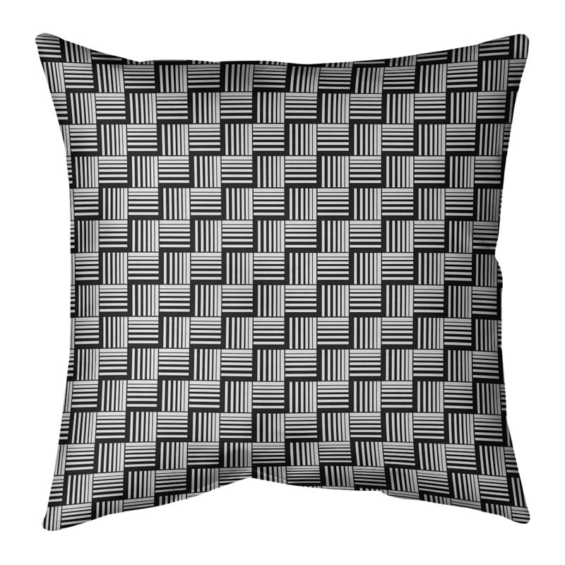 Rayures tressées contrastantes Coussin décoratif, 20 po x 20 po, Polyester / bourre de polyester, Blanc foncé