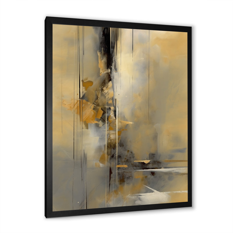Jaune et gris au-delà de la toile IV - reproduction, Cadre photo noir, H 20 po x l 12 po x P 1 po