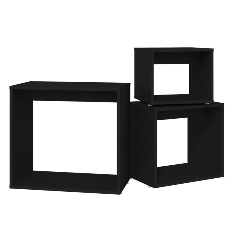 vidaXL Nesting Table Engineered wood Small Stackable, Black, Black