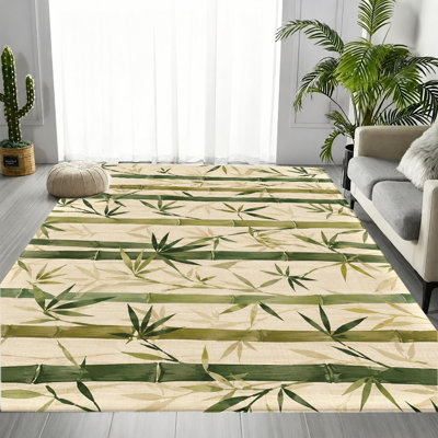 Tapis en feuilles de bambou Aesthetic, motif de plantes vertes inspiré de la nature, tapis de sol décoratif antidérapant pour salon, chambre à coucher, salle à manger, couloir