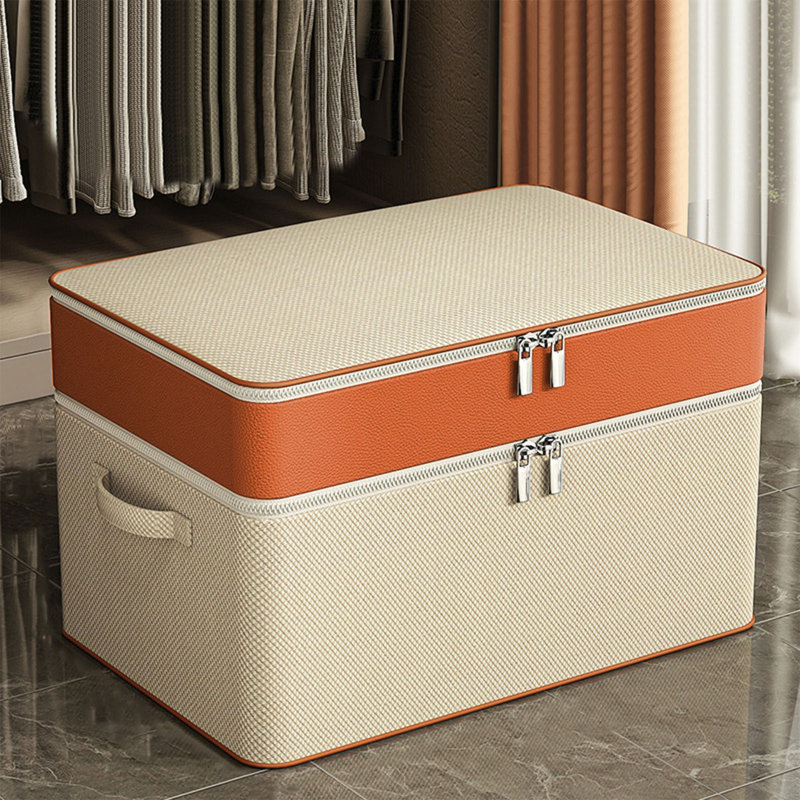 Double Layer Zipper Clothes Storage Bag Wardrobe Storage Box Portable Storage Bag Winter Quilt Storage Box, F