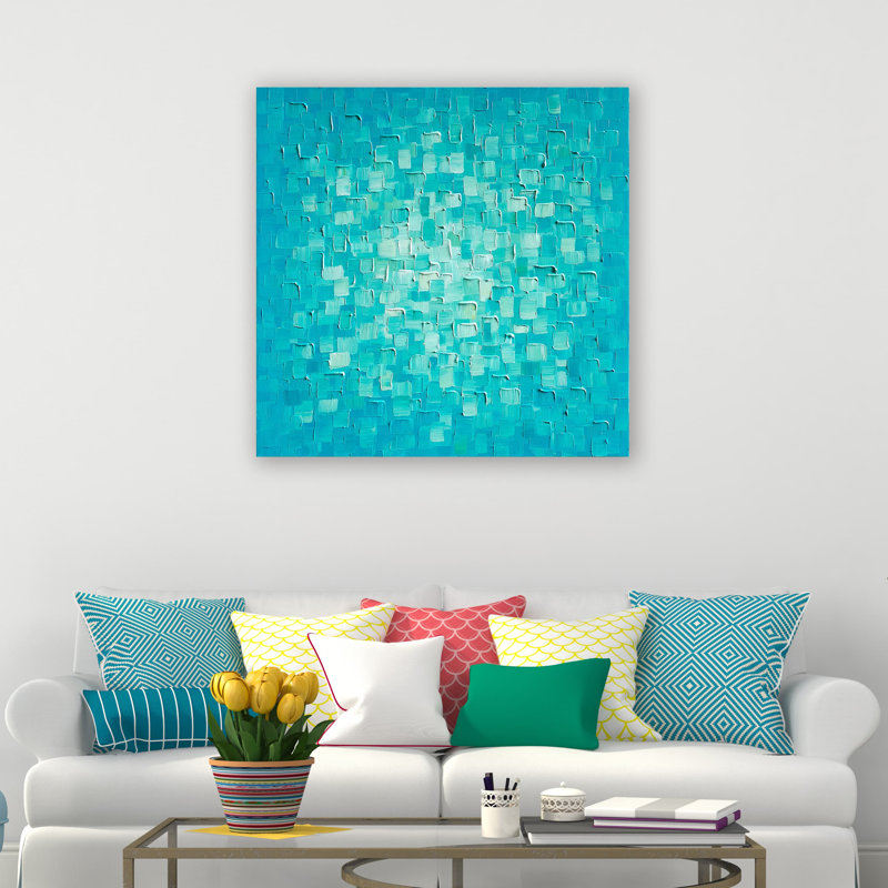 «Abstract Water Reflection», peinture sur toile tendue, L 48 po x H 24 po, Bleu