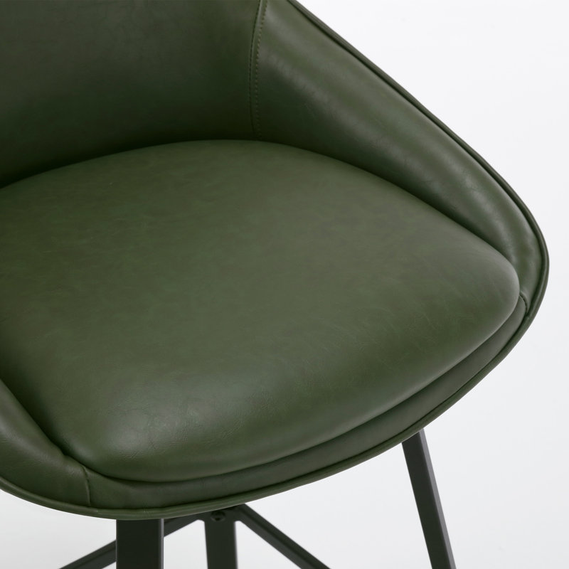 Janayshia 65cm H Swivel Upholstered Leather Counter Stool, Green