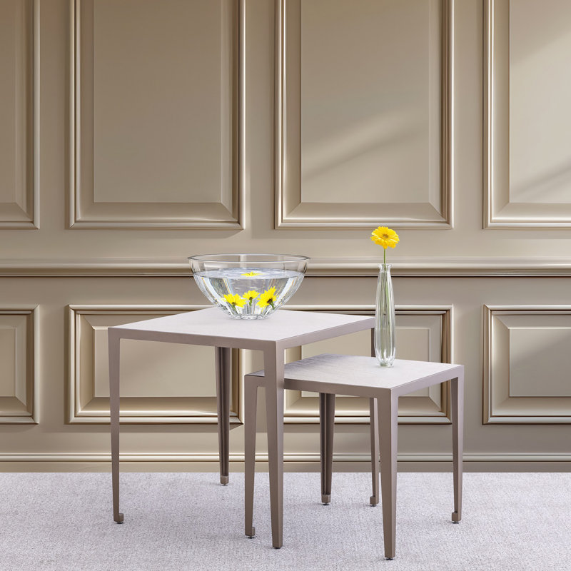 Set Of 2 Iron Nesting Tables With Porcelain Tops