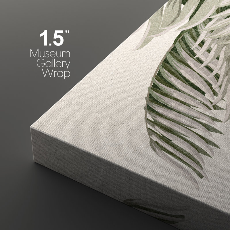 «Soft Neutral Tropical Palms and Botanical Greenery», reproduction d'art sur toile encadrée 3 pièces., H 36 po x l 72 po