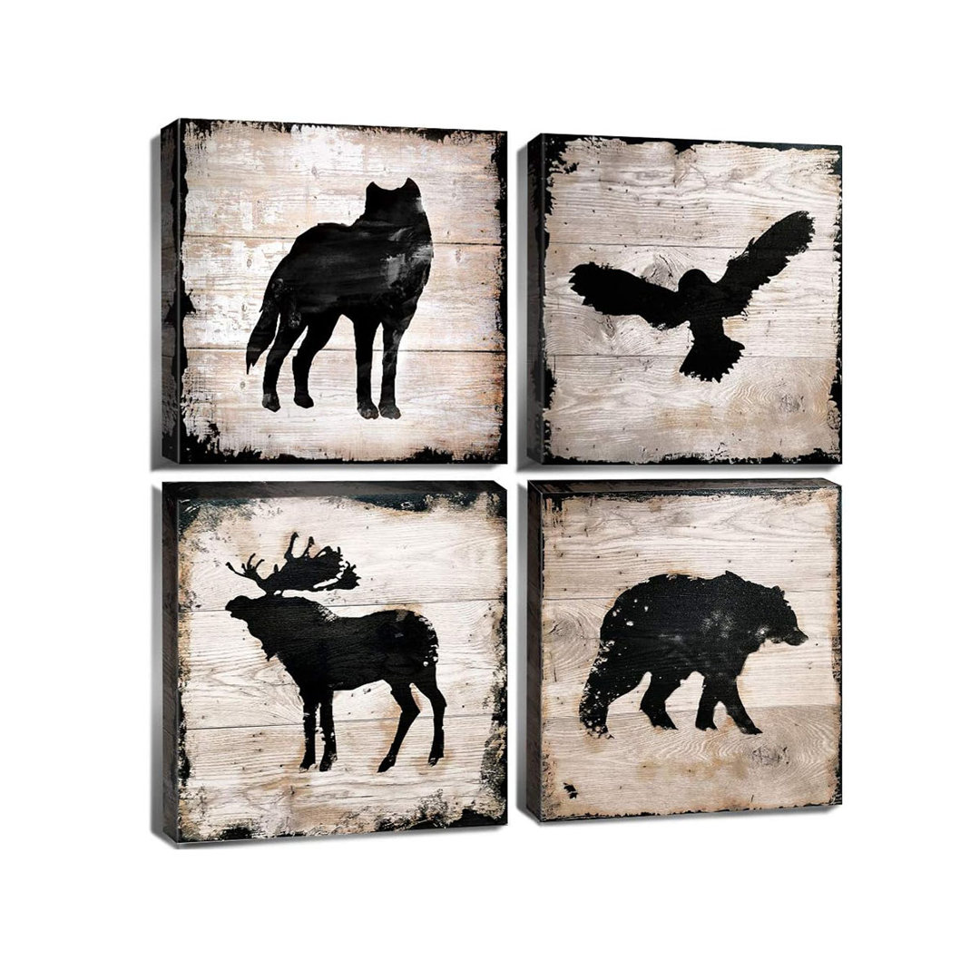 Cabin Wildlife Wall Art Rustic Animals Pictures Wall Decor Farmhouse Moose Deer Wolf Eagle Poster Hunting Themed Bear Paintings Woodland Forest Canvas