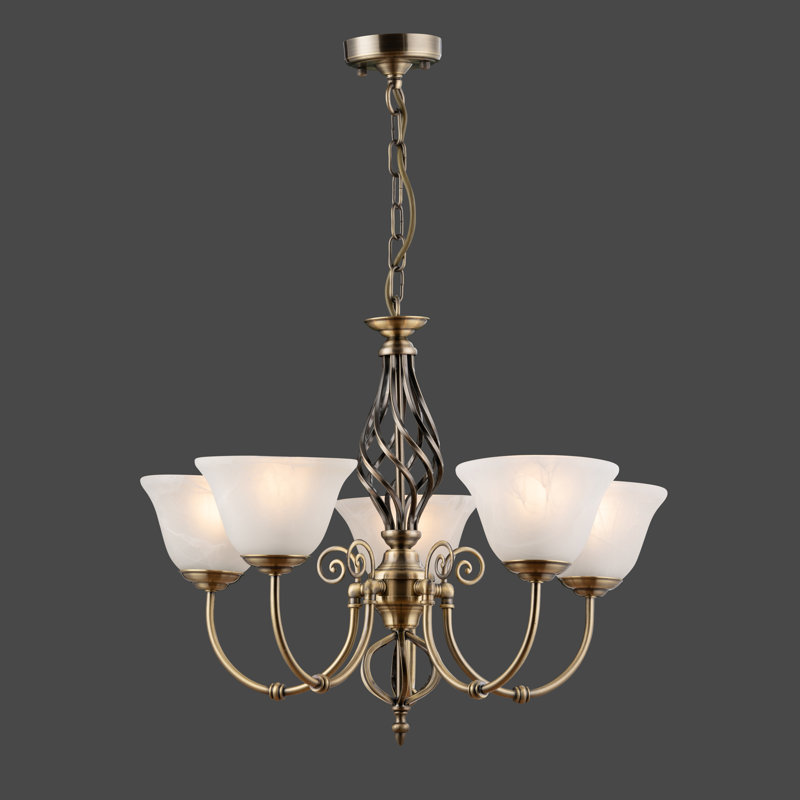 Campbellsburg 5 - Light Twist Shaded Chandelier Alabaster Style Glass, Antique Brass