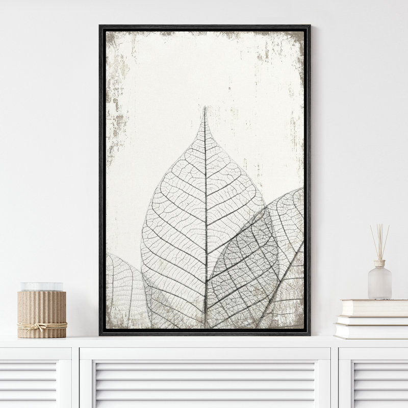" Translucent Leaves II " Plant Vein Rustic Large Framed Canvas Print Wall Art, 36" H x 24" W x 2" D, Black Framed Canvas