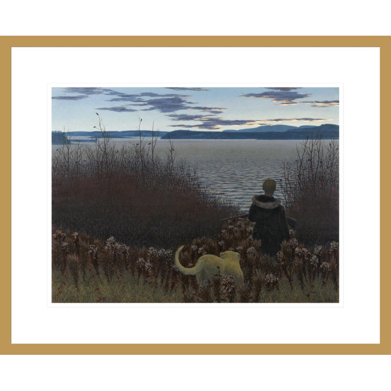 «Dog Boy and St. John River» par Alex Colville - impression giclée encadrée, H 17,75 po x l 21,75 po