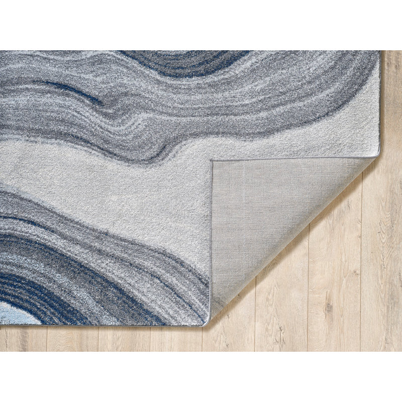 Tapis bleu/gris Zoey, Rectangle 6 pi 7 po x 9 pi 6 po
