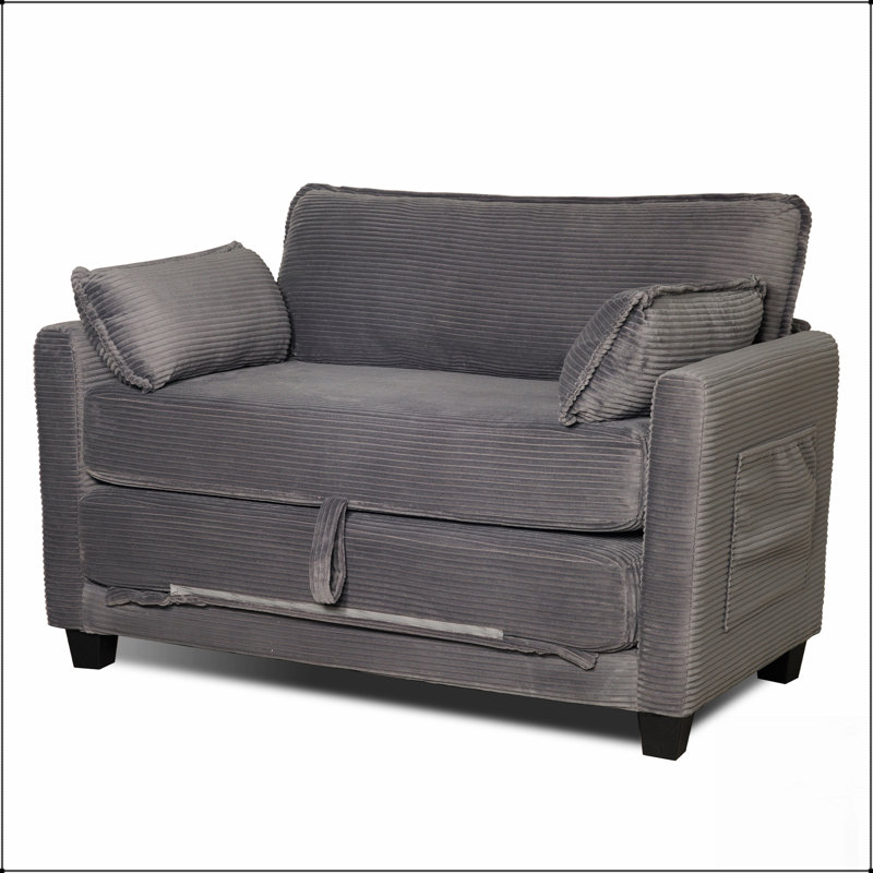 Canapé-lit convertible 2-en-1 en velours côtelé, causeuse 2 places avec interrupteur à deux formes avec rangement latéral, éponge à rebond élevé et structure en bois massif, assemblage facile pour le salon / bureau