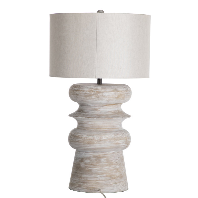 Light Washed Wood and White Linen Table Lamp