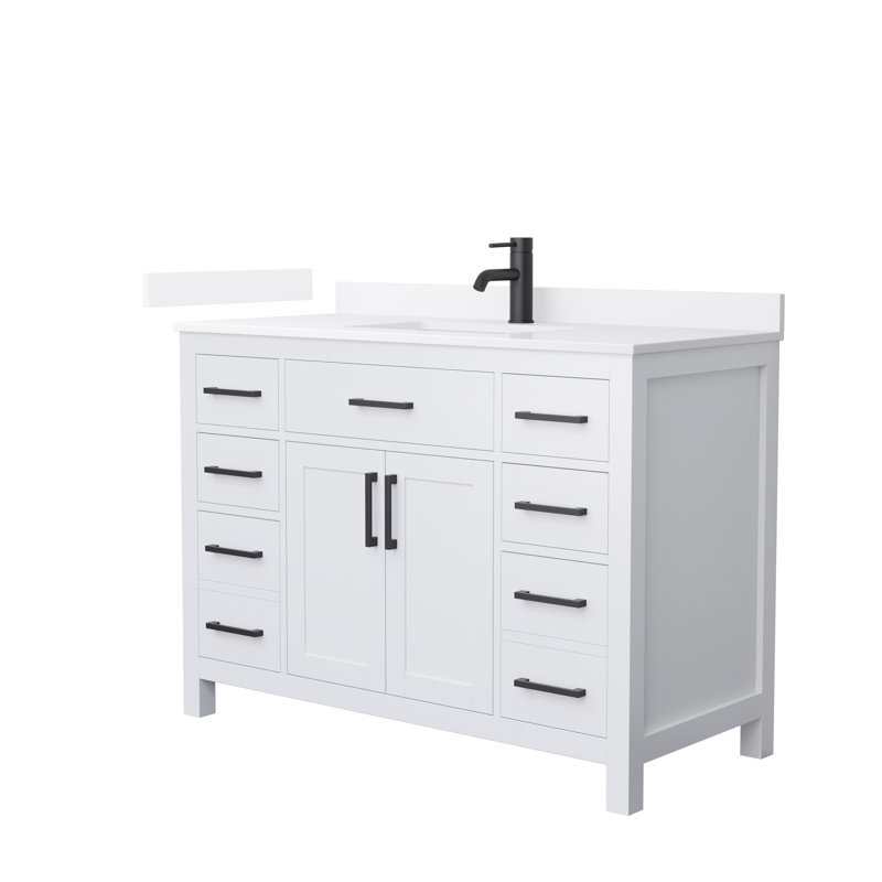 Beckett 48" Freestanding Single Bathroom Vanity with Quartz Top, White, White Quartz, Matte Black