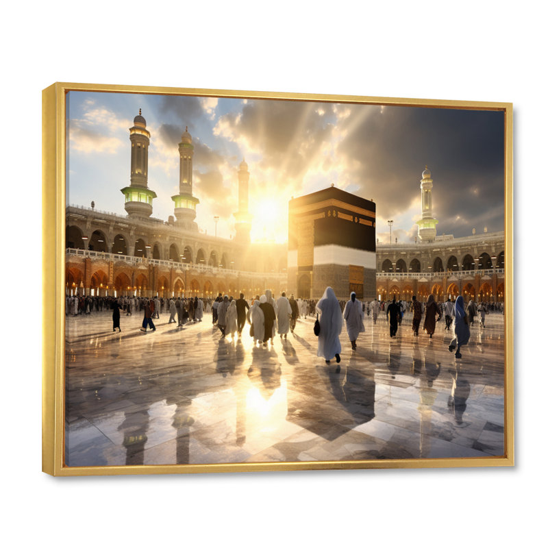 Art de l'Islam, reflet de Kaaba I, H 24 po x l 32 po x P 1 po, Cadre flottant doré