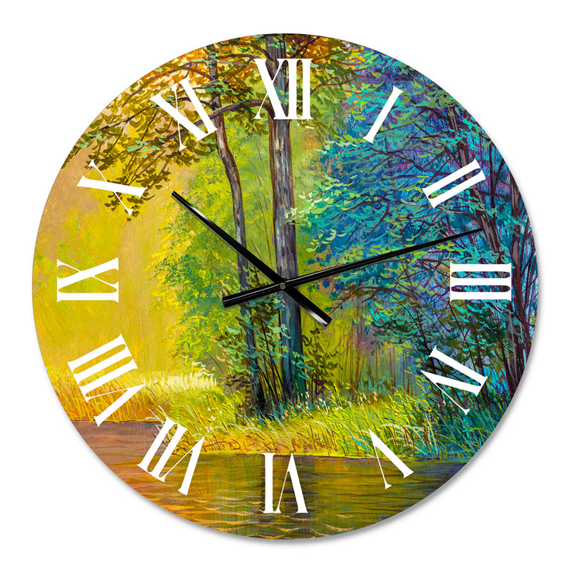 Horloge murale colorée Happy Trees pendant Sunsrise VI, Petit