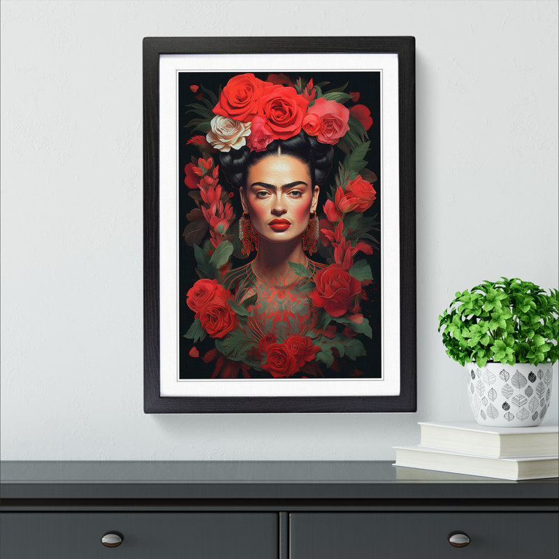 Frida Kahlo Digital - Framed Print, 34cm H x 25cm W, Black Framed