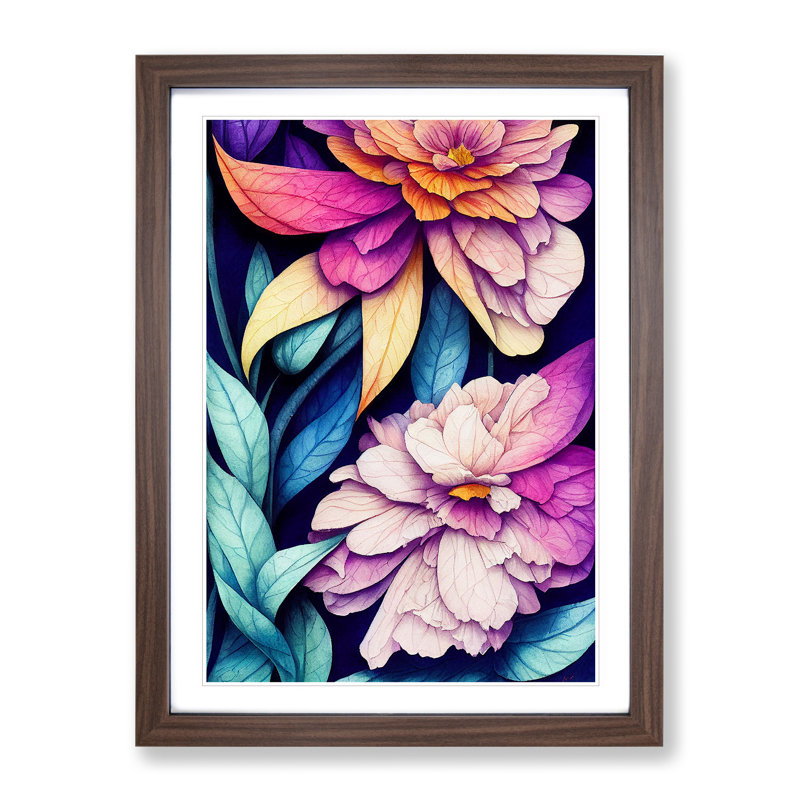 Attractive Flowers - Single Picture Frame Painting, 46cm H x 34cm W x 2cm D, Walnut Framed