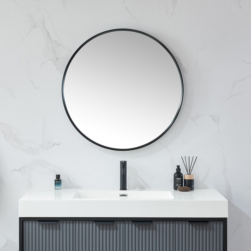 Kaliea Metal Flat Wall Mirror, Brushed Black , 32'' x 32''