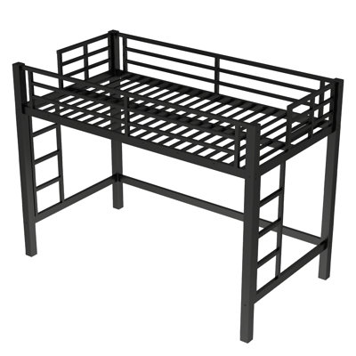 Lit mezzanine simple en métal noir avec support stable, double échelle latérale et style élégant et élégant dans un dortoir