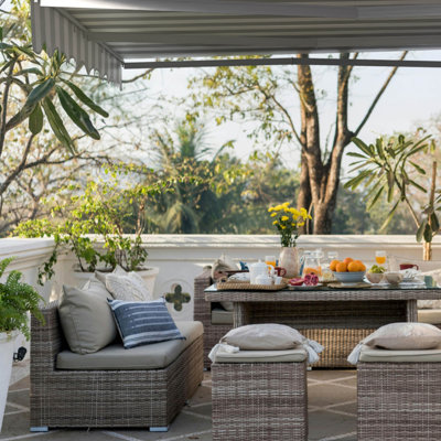 Semi-Cassette Patio Awning with LED Lights - Moroccan Collection 