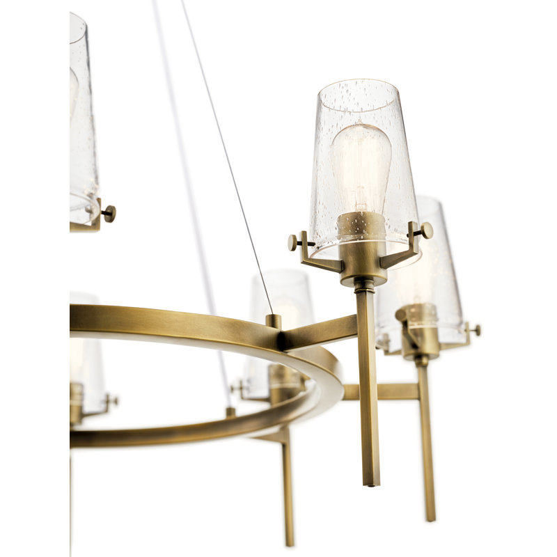 8 - Light Wagon Wheel Chandelier, Natural Brass
