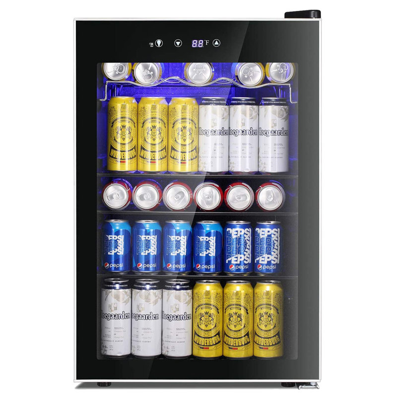 4.4 Cu.ft Mini Fridge, 37 Bottles/145 Cans,Beverage Fridge with Touch Control, 32-61℉, <38dB, LED, Removable Shelves, Stainless Steel Frame