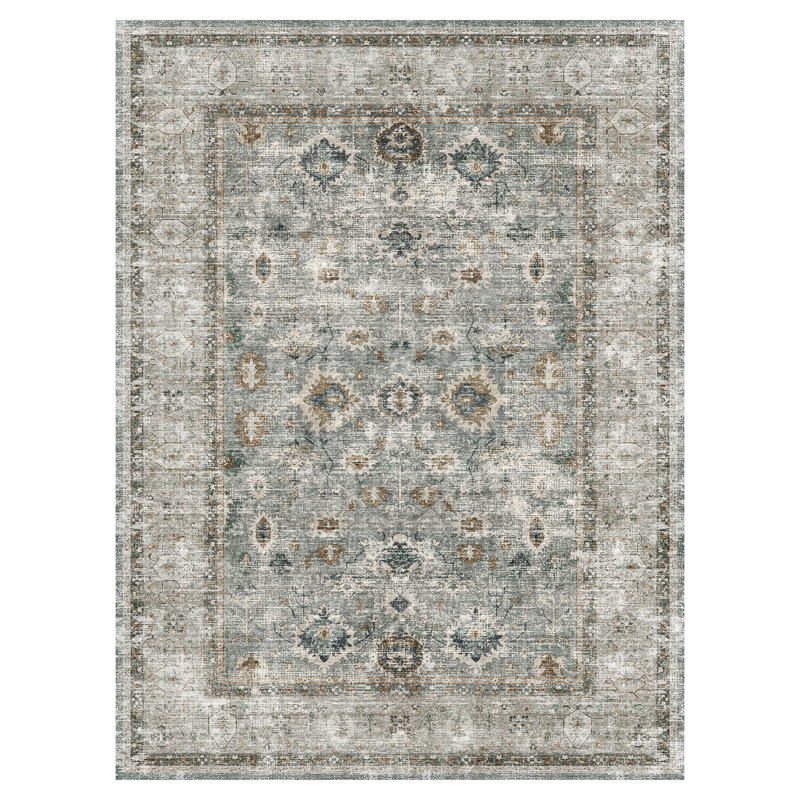 Tapis oriental délavé vintage délavé turquoise / bleu sarcelle, Green, Rectangle 5 pi x 7 pi