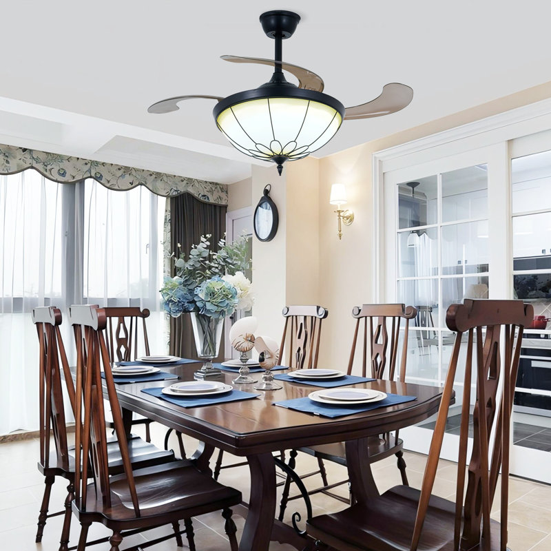 42" Vintage Ceiling Fan With Led Light For Dining Room & Living Room