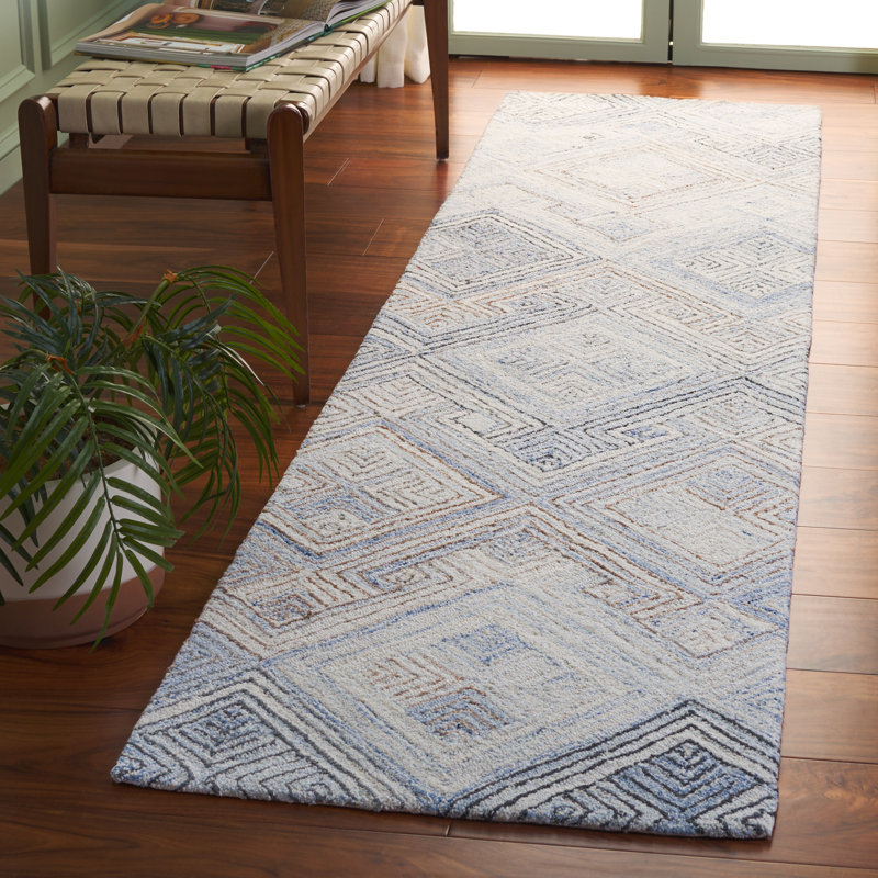 Micro-Loop 957 Hand Tufted Wool Pile Geometric Rug, Runner 2'3" x 9'