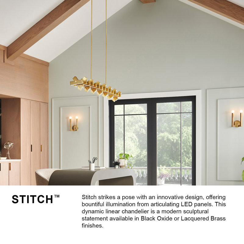 Stitch Steel Dimmable LED Chandelier, Lacquered Brass