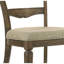 Paire de chaises d'appoint en tissu brun et chêne vieilli. Siège rembourré de 2 po avec densité de mousse D22. Structure en bois massif robuste. Conception polyvalente classique. Éléments cannelés antiques attrayants. P 19 po x l 39 po H 35 po.
