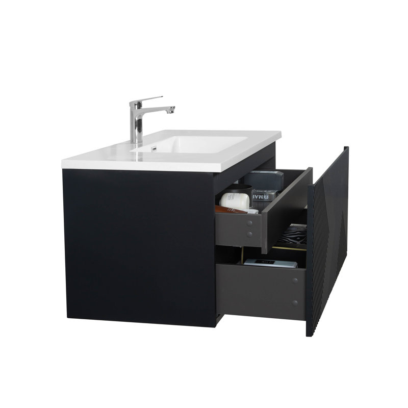 Lakeitra 35.5'' Single Bathroom Vanity with Poly Marble Top