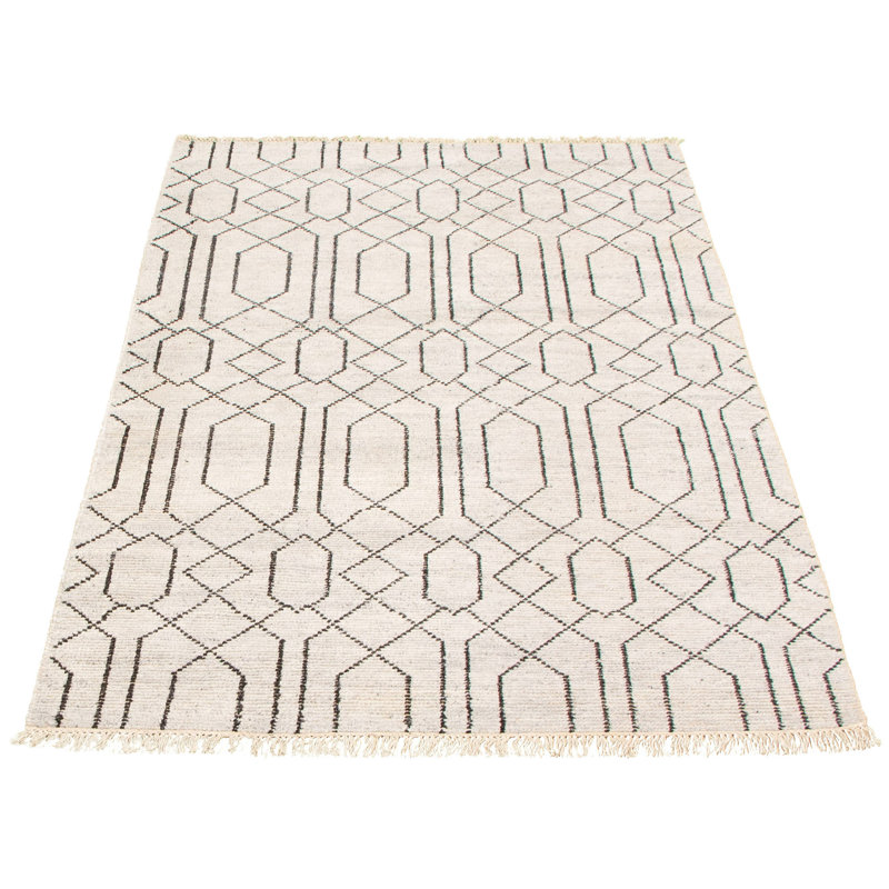 Tapis unique gris clair en laine noué à la main de style nouvel âge Indo 5 pi x 8 pi Grogan