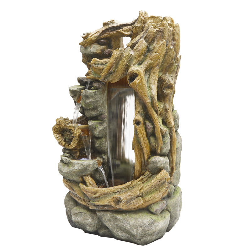 Cascading Tree Trunk Fountain with LED Lights