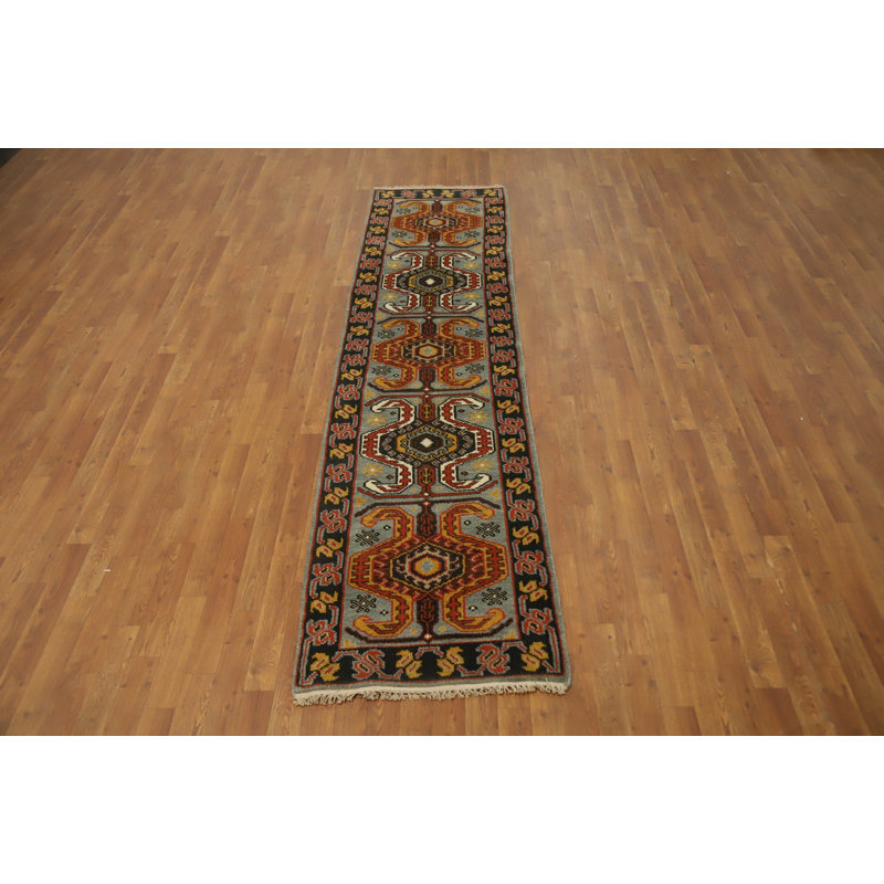 Tapis de couloir géométrique Kazak fabriqué à la main 3 x 10