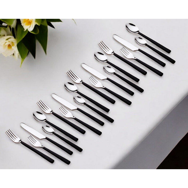 Ensemble de couverts forgés à la main en acier inoxydable noir mat 20 pièces