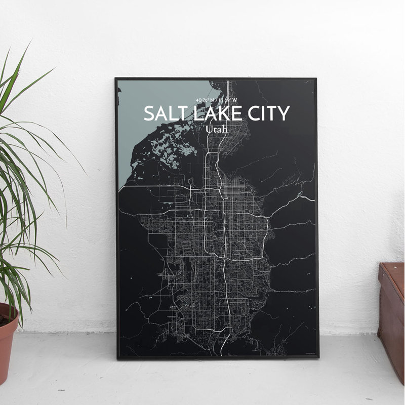 Salt Lake City Map - Unframed Graphic Art Print on Paper, 70.1cm H x 50cm W x 0.1cm D, Light Blue/White