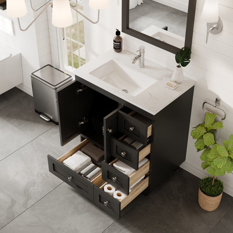 Meuble-lavabo avec vasque en porcelaine encastrable l 28 po x P 18 po Curio, Espresso
