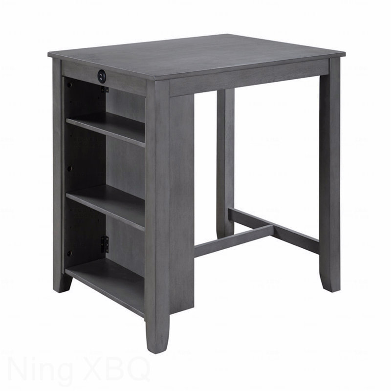 36" Small Space Counter Height Dining Table USB Charging Ports Shelves, Gray