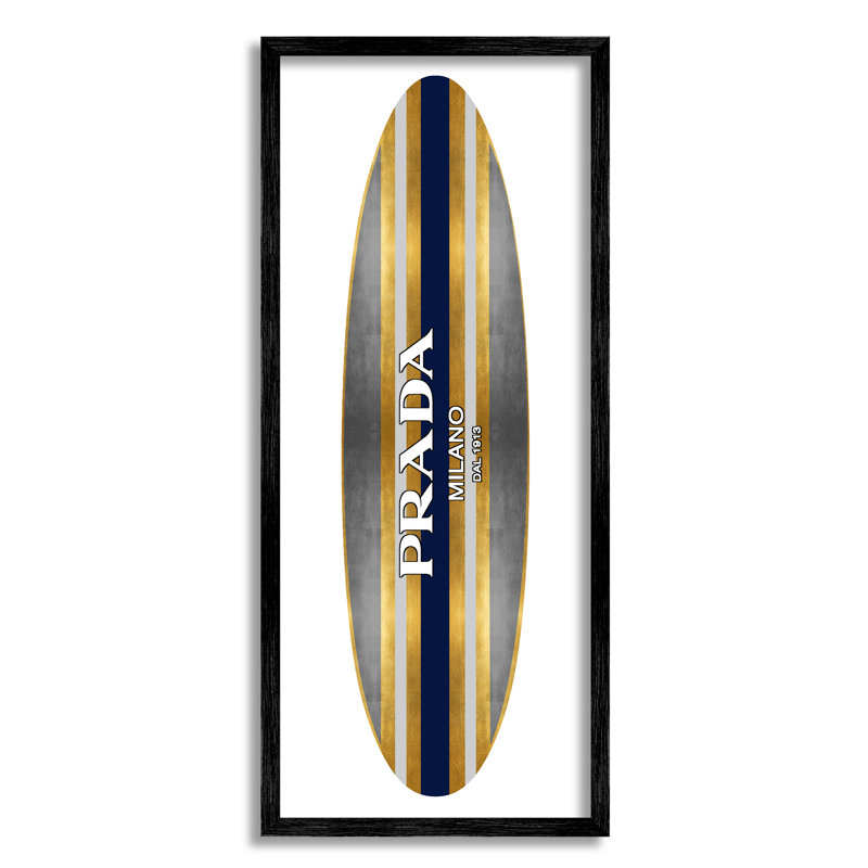 Planche de surf rayée Glam, L 10 po x H 10 po, Giclée encadrée noir minuit