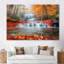 «Yellow Autumn Mountain Waterfall Long View - Waterfall», ensemble d'art mural-107191095-107191096