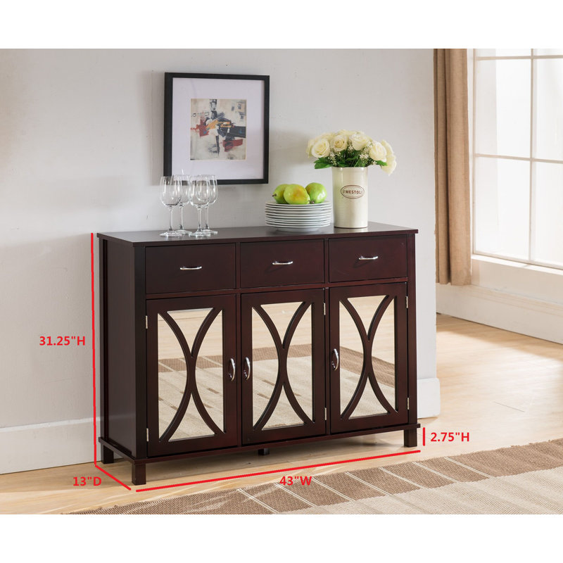 Armoire d'appoint à trois portes avec miroir Clemmons
