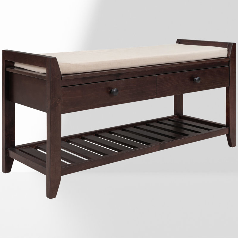 Banc de salle à manger rembourré avec tiroirs de rangement et tablette, Espresso