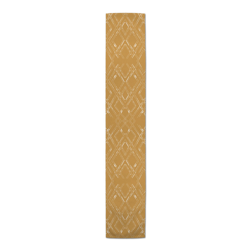 Bambie Rectangle Geometric Polyester Table Runner, 72" x 16", Gold/White