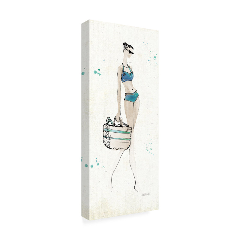 «Beach Divas VI» par Anne Tavoletti - peinture sur toile tendue, H 47 po x l 20 po x P 2 po