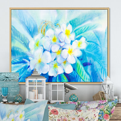 " White And Blue Pastel Flowers " Painting Print