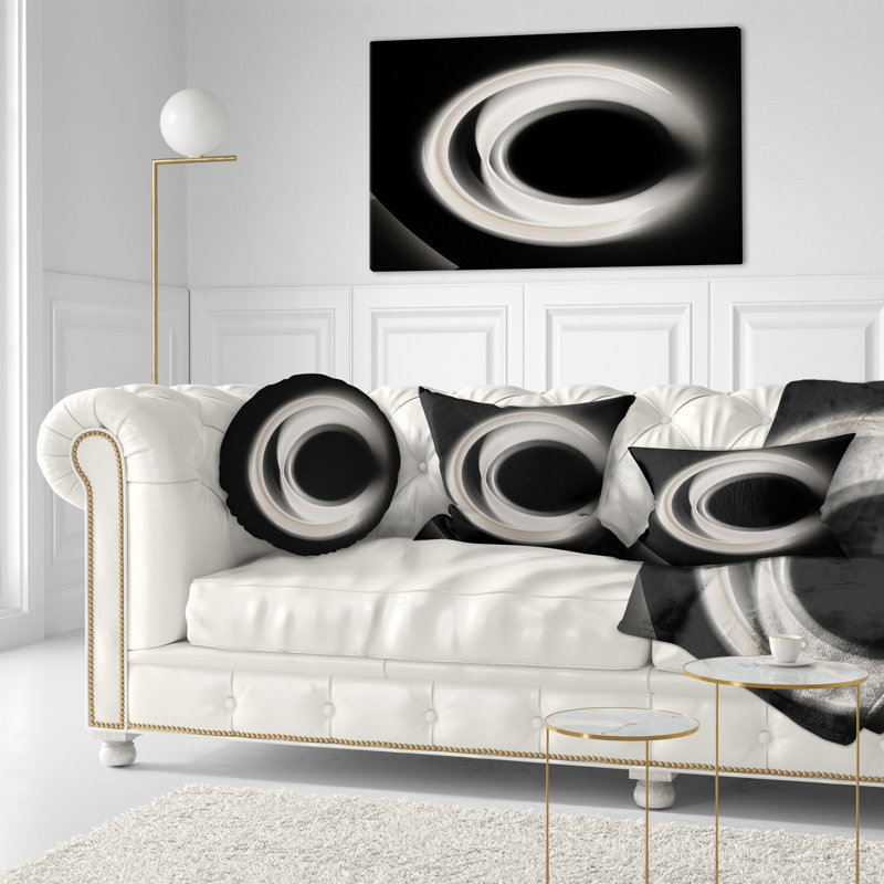 Blanc fractal sur fond noir - coussin imprimé abstrait
