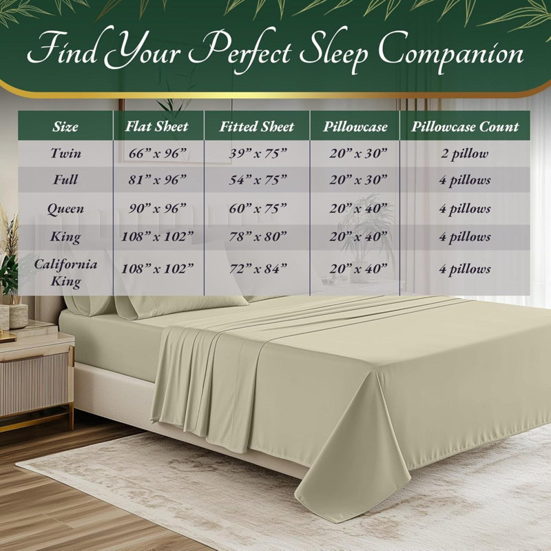 100% viscose dérivée de draps en bambou grand format 6 pièces - ultra doux et luxueusement rafraîchissant, poche profonde de 17 po, double couture, parfait pour les dormeurs chauds - draps de grand lit